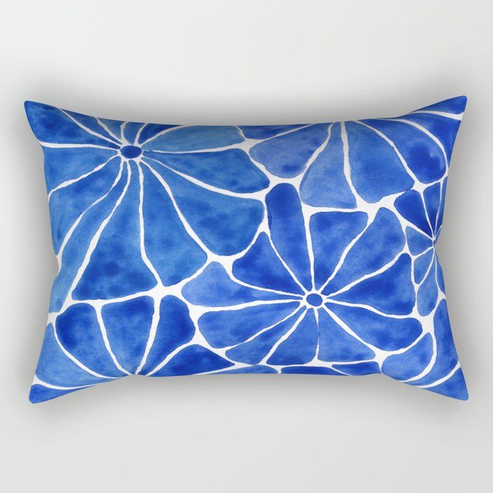 Groovy 60s inspired flowers in Pantone Classic Blue Rectangular Pillow by Cait Creates added by Amanda Manganaro