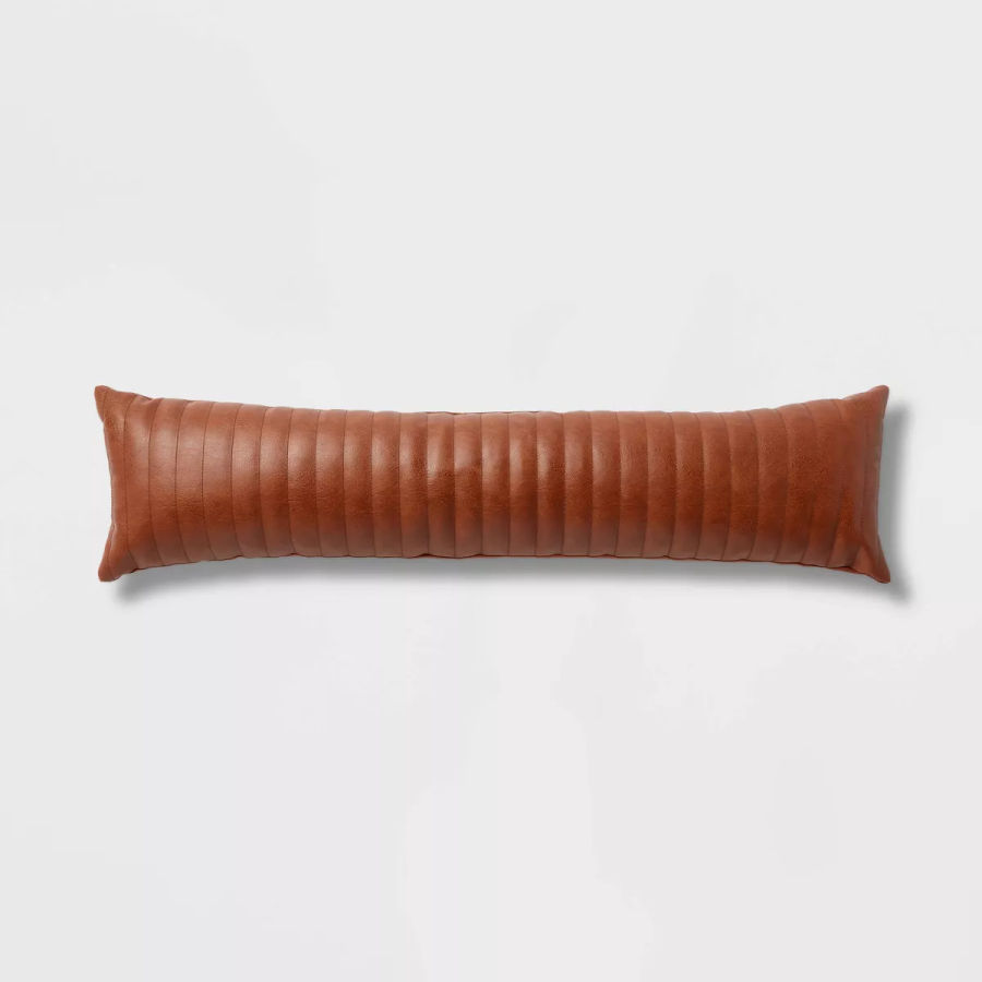 Lumbar Faux Leather Channel Stitch Decorative Throw Pillow Cognac - Threshold™ added by Kassidy Thompson