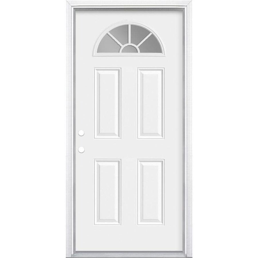 Masonite 36 in. x 80 in. Premium Fan Lite Right-Hand Inswing Primed Steel Prehung Front Exterior Door with Brickmold 28065 added by Kathryn Moore