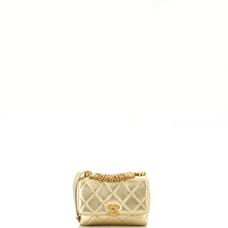 Chanel Crystal Logo Letters Chain Handle Flap Bag Quilted Lambskin Mini Gold 2088125 added by Carly Murphy