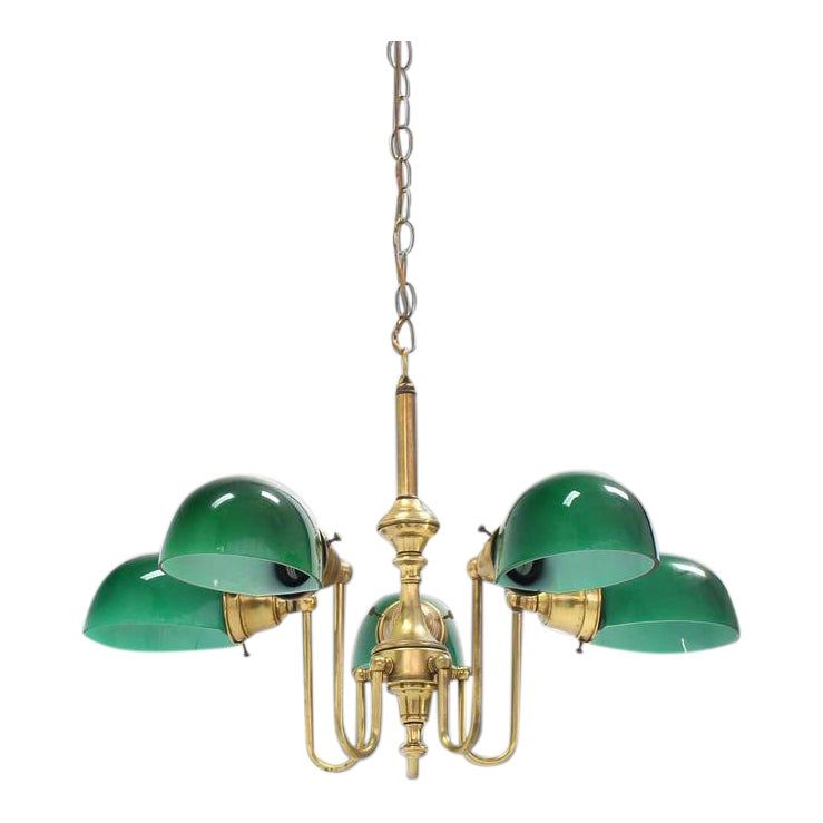 Vintage Mid Century Emerald and Glass Brass Chandelier added by Jasmine Fitzgerald
