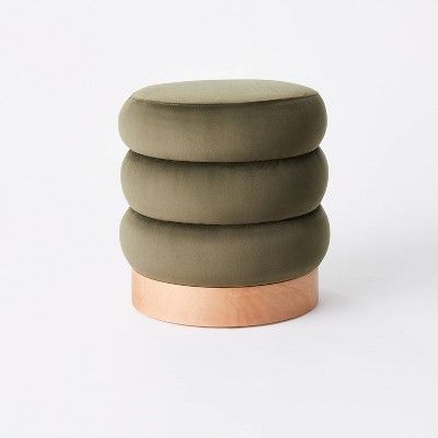 Clarkdale Channel Tufted Ottoman with Wood Base Olive Velvet - Threshold™ designed with Studio McGee added by Jess Rinke