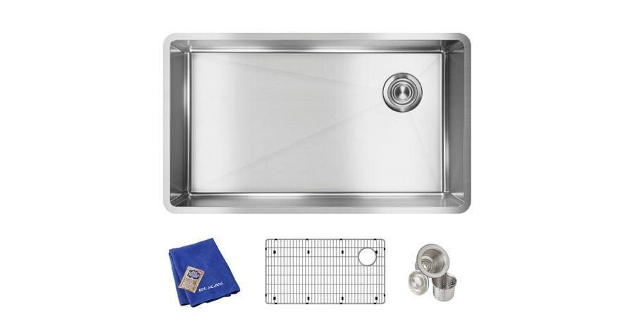 (Sink) Elkay ECTRU30179RTC Crosstown 31-1/2" Undermount Single Basin Stainless Steel Kitchen Sink with Basin Rack and Basket Strainer | Build.com added by Kate Savitch
