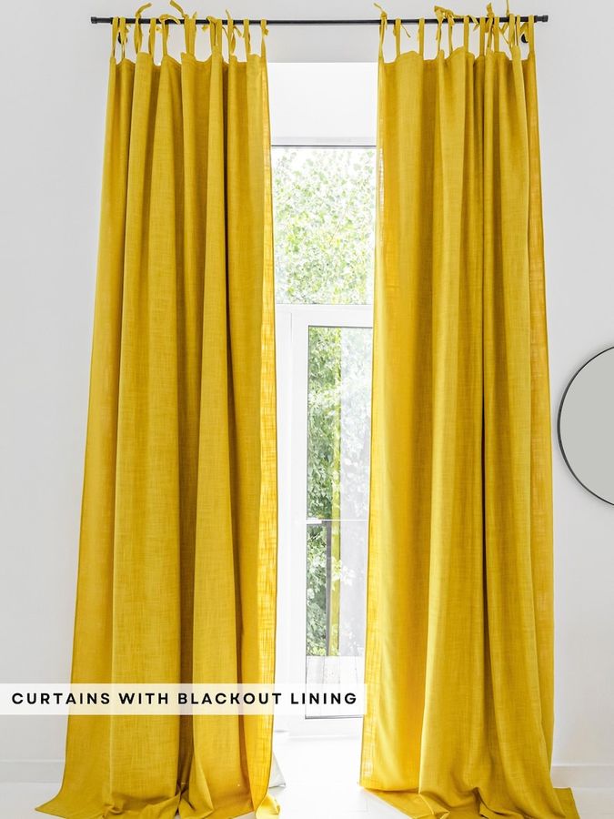 2 Panel Mustard Burlap Curtains Living Room Farmhouse / Ties on Top Drapes Farmstyle / Ochre Linen Curtains Cottagecore / Blackout Curtains - Etsy UK added by Jessica DeMory