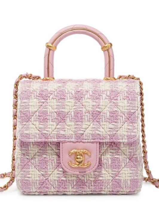 Pink Quilted Tweed and Calfskin Top Handle Flap Bag Gold Hardware, 2023 added by Carly Murphy