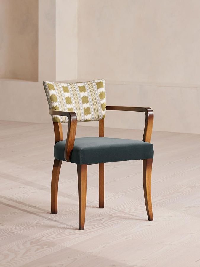 Molina Dining Armchair, Ikat Stripe and Velvet, Grey Blue US - Soho Home added by Jada Williams