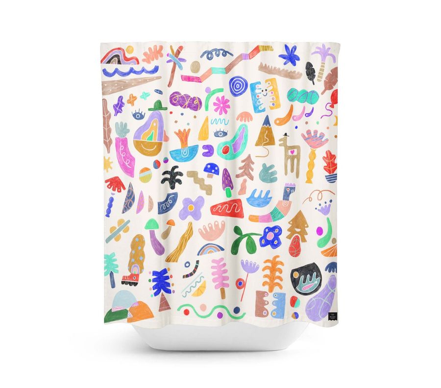 Unique shower curtain with colourful original pattern, polyester water resistant and washable, 71 x 71, cool house warming gift added by Spoak Member