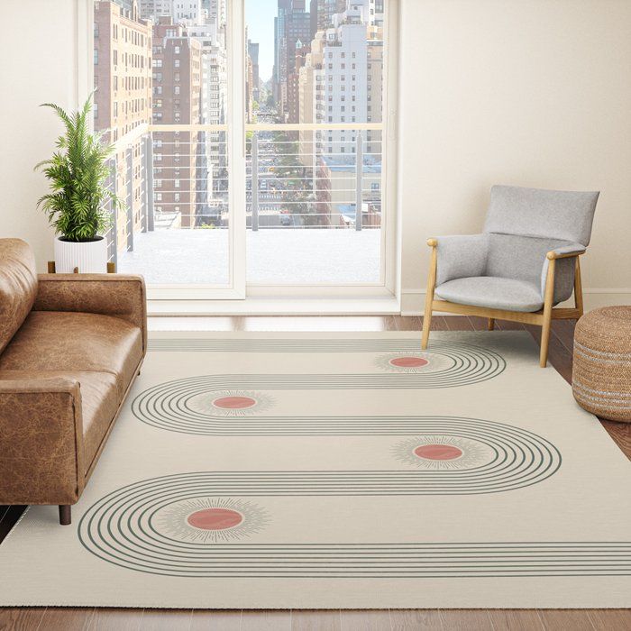 Mid century modern minimalist print with contemporary geometric moon phases Rug by said boved added by Jane Garza