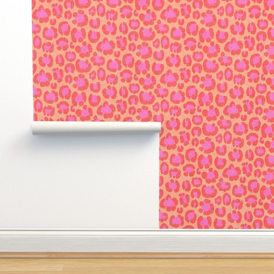 Leopard  print med 7” - Pink and orange Wallpaper | Spoonflower added by Miranda Sikes