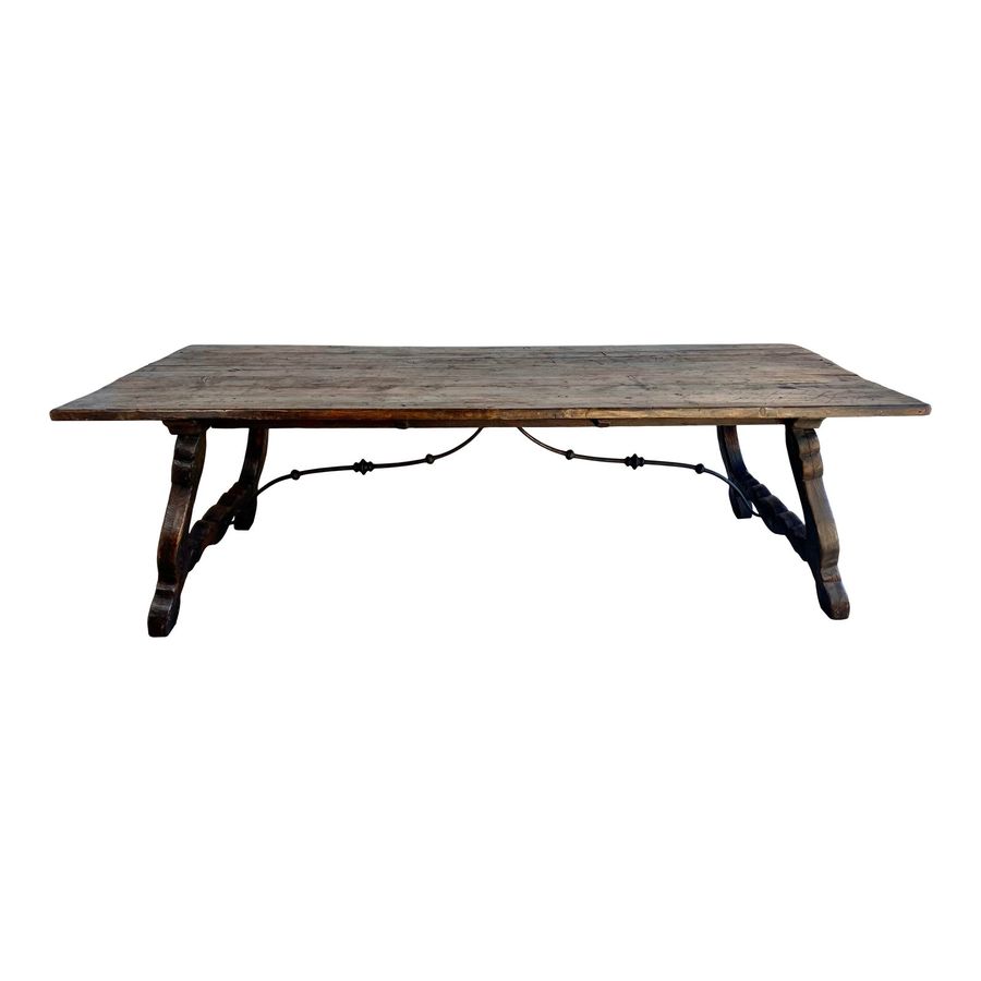 Spanish Trestle Style Dining Table W/ Iron Stretcher C. 1930 added by Rose Jacobsen