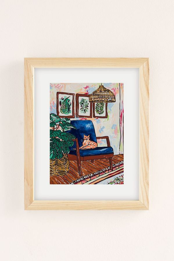 Lara Lee Meintjes Ginger Cat In Peacock Chair With Indoor Jungle Of House Plants Interior Painting Art Print added by Francesca Conde