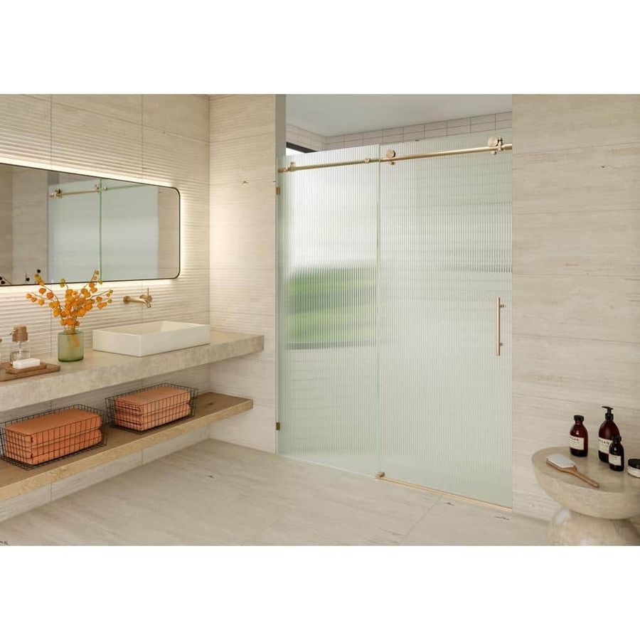 Glass Warehouse Galaxy 56 in. To 60 in. W x 78 in. H Frameless Sliding Shower Door in Brushed Bronze with Fluted Glass FLSLD-60-R-BB - The Home Depot added by Odelia Rubin