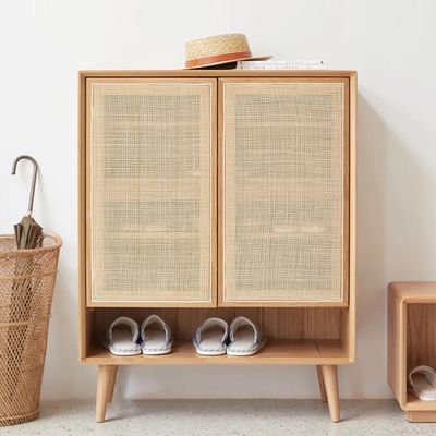 Villey Japandi Natural Shoe Storage Cabinet Rattan 2 Doors & 4 Shelves Entryway - Entryway Furniture - Homary US added by Spoak Member