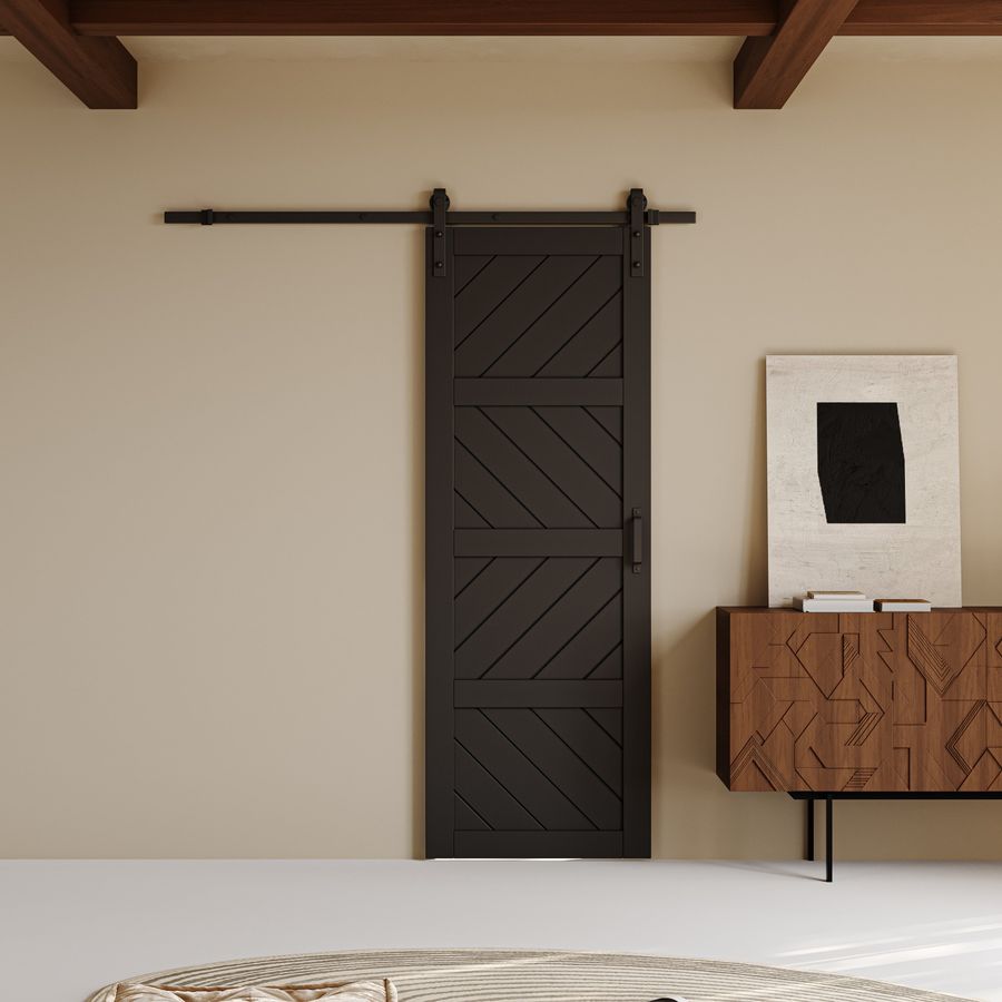 Ark Design Sliding Barn Door, 4 Waves Style, Solid Core MDF Wood & PVC Covered Finished, with Hardware Kit & Handle & Floor Guide, Black added by Aubrey Bates
