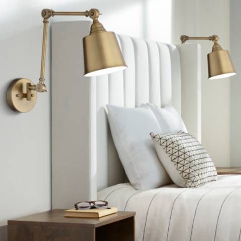 Mendes Antique Brass Down-Light Hardwire Wall Lamps Set of 2 - #596N1 | Lamps Plus added by Natalie Caddell