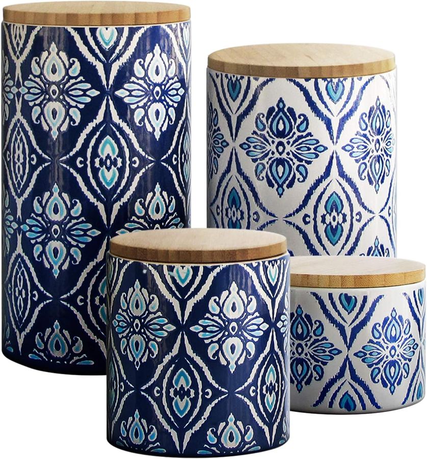 American Atelier Pirouette 4 Piece Canister Set,17 x 4.25 x 8 inches, Blue/White added by sallie tyler