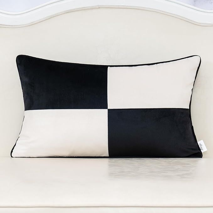 Alerfa Black White Geometric Patchwork Throw Pillow Cover 12x20 Inch, Velvet Rectangle Cushion Case Modern Decorative Lumbar Pillow for Couch Sofa Living Room Bedroom added by Sarah Jackson