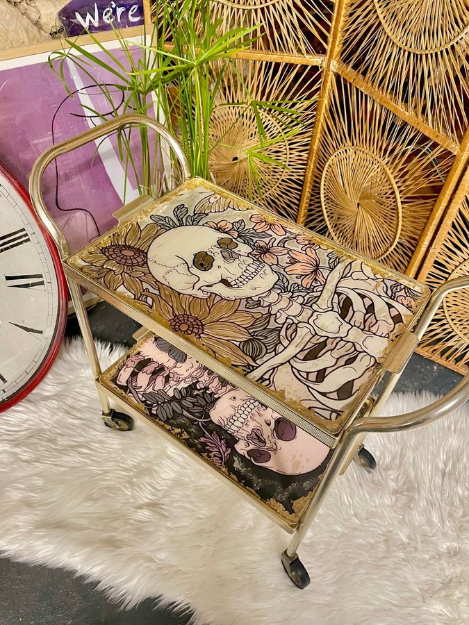 Skull Artwork Print Resin and Gold Leaf 2 Tier Vintage Mid - Etsy added by Christina Eberhard
