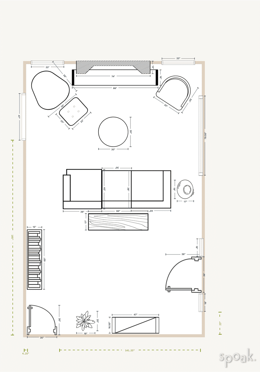 Large TV Room Layout designed by Kelly Warner