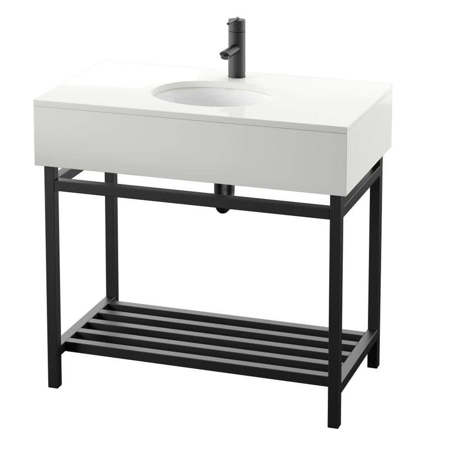 Twin Star Home 36 in. W x 20 in. D x 34 in. H Bath Vanity in Black with Stone Vanity Top in White with White Basin 36BV35047-TD915 - The Home Depot added by Amy Marcy