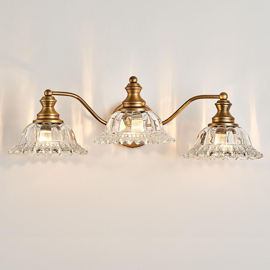 Vintage Bathroom Vanity Light Fixture, 3 Lights Bathroom Lighting Matte Antique Brass Finish with Crystal Glass Shade, Vintage Vanity Light for Bathroom added by Jessica Houff