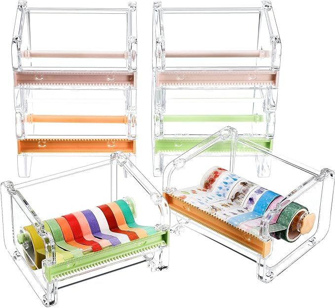 Outus 6 Pieces Transparent Visible Washi Tape Dispenser Multi Masking Tape Cutter Roll Tape Holder Organizer Desktop Office Tape Holder DIY Sticker Roll Tape Cutter Holder Storage Tape Cutting added by Jessica Koczwara