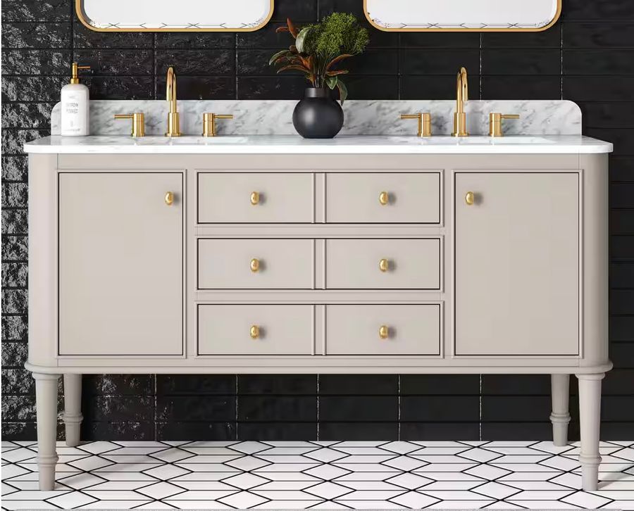 Collette 60 in. Double Sink Greige Bath Vanity with White Carrara Marble Top (Assembled) added by Peggy McEachern