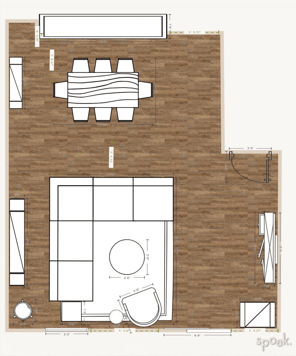 Open Concept Family Room Layout designed by jazmine Downing