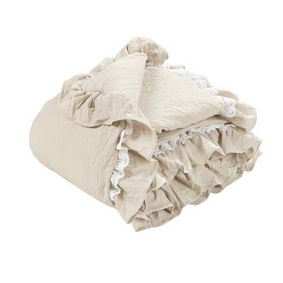 Lush Décor Ella Lace Ruffle Baby Throw Blanket - Neutral added by Baylie Van Winkle