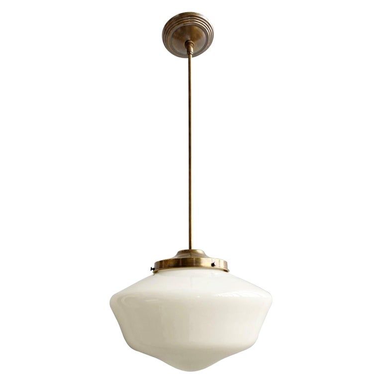 1960s White School House Pendant Light w/ Brass Hardware added by Amanda Bayer