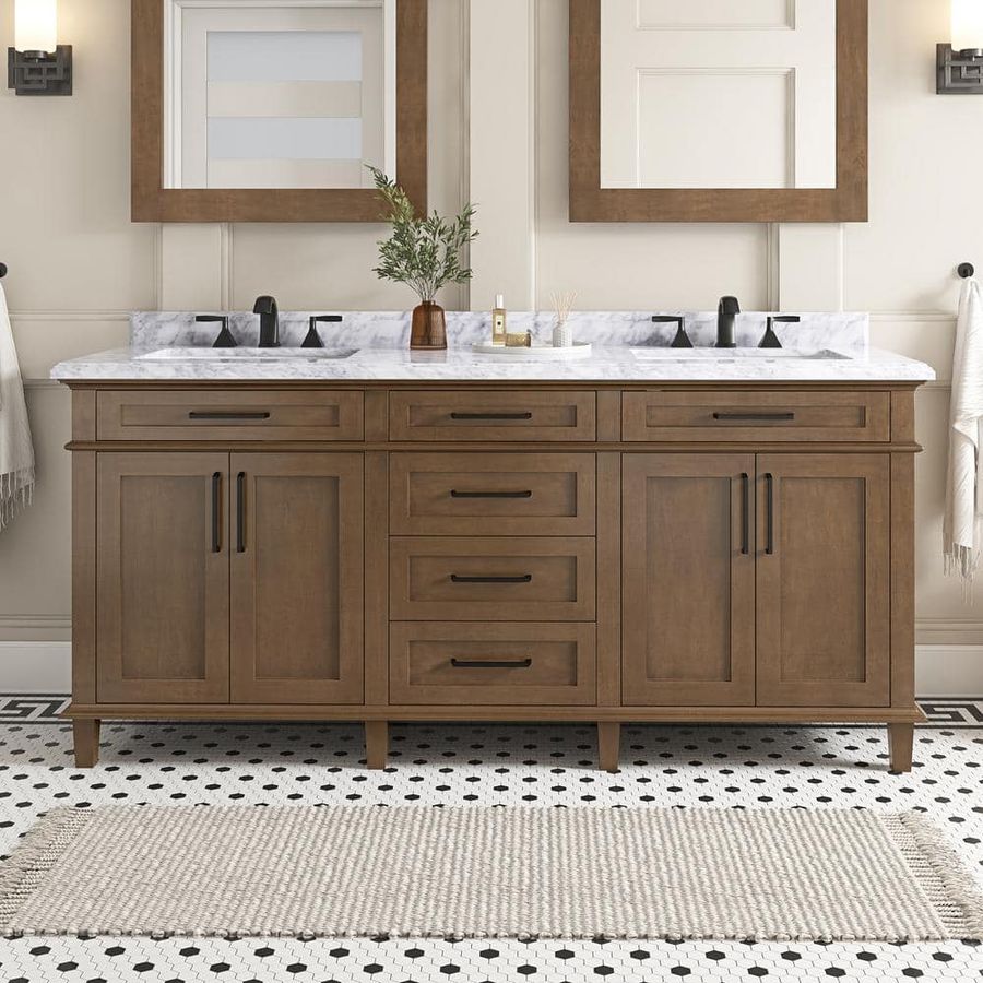 Home Decorators Collection Sonoma 72 in. W x 22 in. D x 34 in. H Double Sink Bath Vanity in Almond Latte with Carrara Marble Top Sonoma 72AL - The Home Depot added by Ayesha Anwar