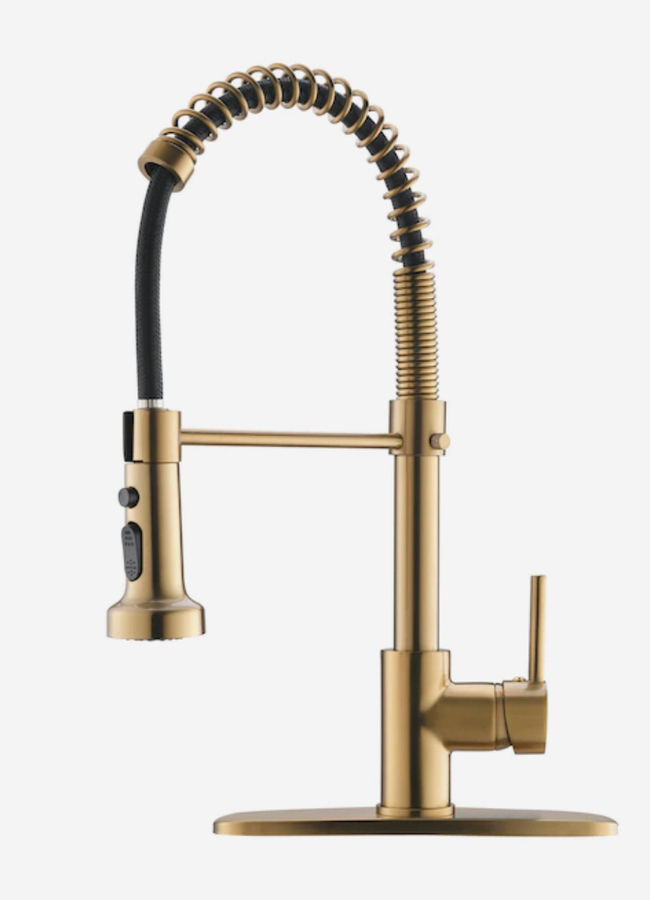 WELLFOR  Modern Kitchen Faucet Brushed Gold Single Handle Swivel Kitchen Faucet with Sprayer  added by Elevated by Elise LLC