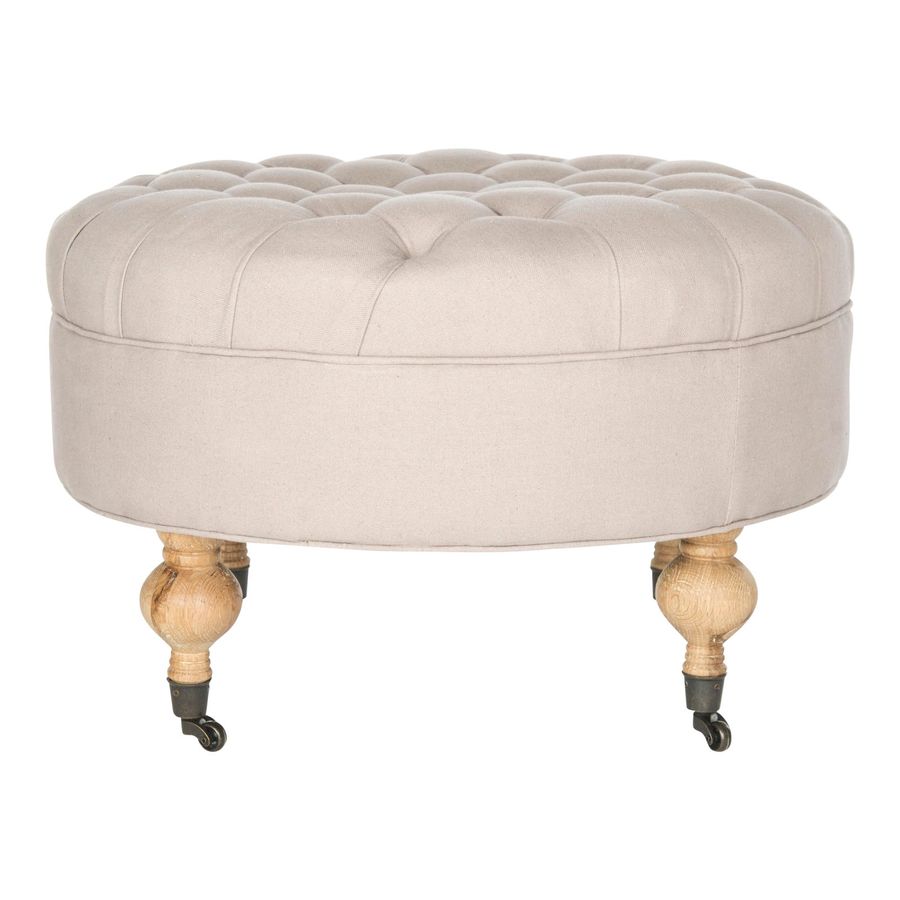 Tufted Round Ottoman in Taupe & Pickled Oak added by Sarah Rozek