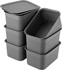Storage Baskets with Lids Lay On Top, Plastic Storage Bins with Lids for Organizing 6.8 Qt Stackable Handle, Storage Boxes 6 Pack, Organizer Bins, Storage Containers Crafts Kitchen Pantry Toy Shelf added by Spoak Member