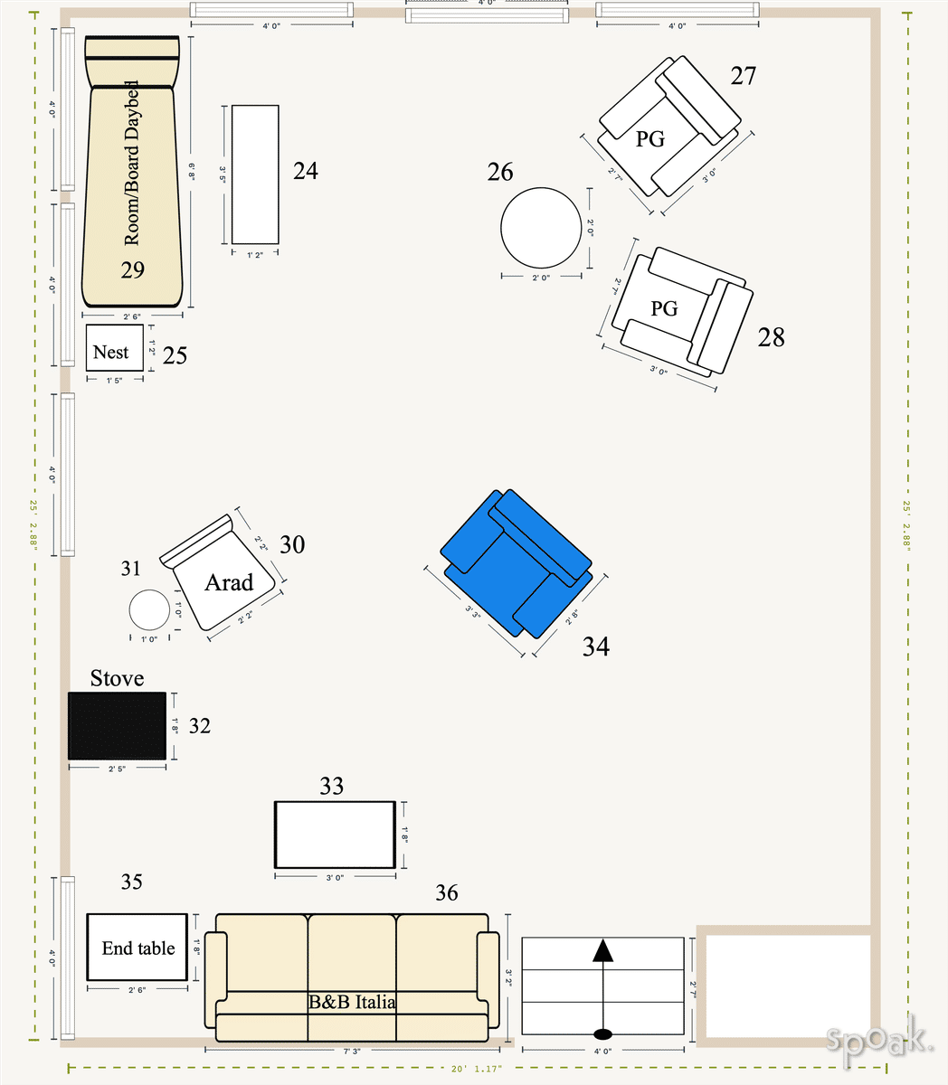 Living + Dining Room Plan designed by Linda Schupack