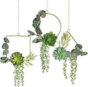 Pauwer Succulent Wedding Wreath Set of 3 Artificial Succulent Plants with Eucalyptus Leaves Metal Floral Hoop Wreath Garland for Wedding Backdrop Nursery Wall Decoration added by Janae Sullivan