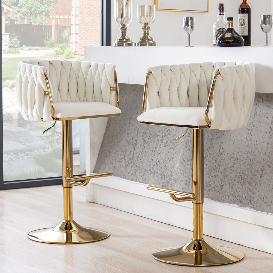 Everly Quinn Swivel Adjustable Height Bar Stool Modern Velvet Barstool with Barrel Back Kitchen Island Counter Bar Chair with Golden Base & Reviews | Wayfair added by Ericka Mills