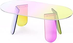 Acrylic Coffee Table, Iridescent Glass End Table Round Side Table for Living Room Bedroom Entertainment Room Home Classy Furniture Office Decor added by Sarah Jackson