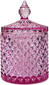 Sizikato Diamond Faceted Crystal Glass Candy Jar with Lid, Colorful Decorative Jar, Jewelry Box, Cotton Swab Storage Holder. added by Piper Wallace