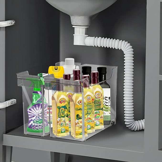2Pack Roll Out Under Sink Organizer and Storage Bins with Wheels 2 Size Plastic Fridge Organizer Clear Pull Out Pantry Organizers Cleaning Supplies Caddy for Cabinet Kitchen Bathroom Home Organization added by Rachel Fedorov