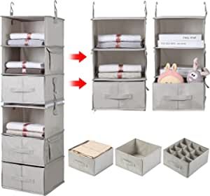 Vailando 6-Shelf Hanging Closet Organizer, 2 Separable 3-Shelf Hanging Shelves with 3 Drawers for Wardrobe, Nursery, Baby Clothes Organization and Storage added by Rescued Room Design