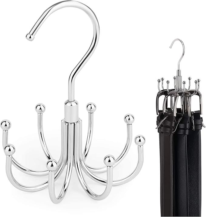 ZEDODIER Belt Hanger, Rotatable Belt Rack Closet Accessories Organizer, Maximum 24 Storage Capacity, Hanging Holder Storage Hook for Belt, Bra, Tank Top, Tie, Scarf, Purse, Silver added by Rachel Fedorov