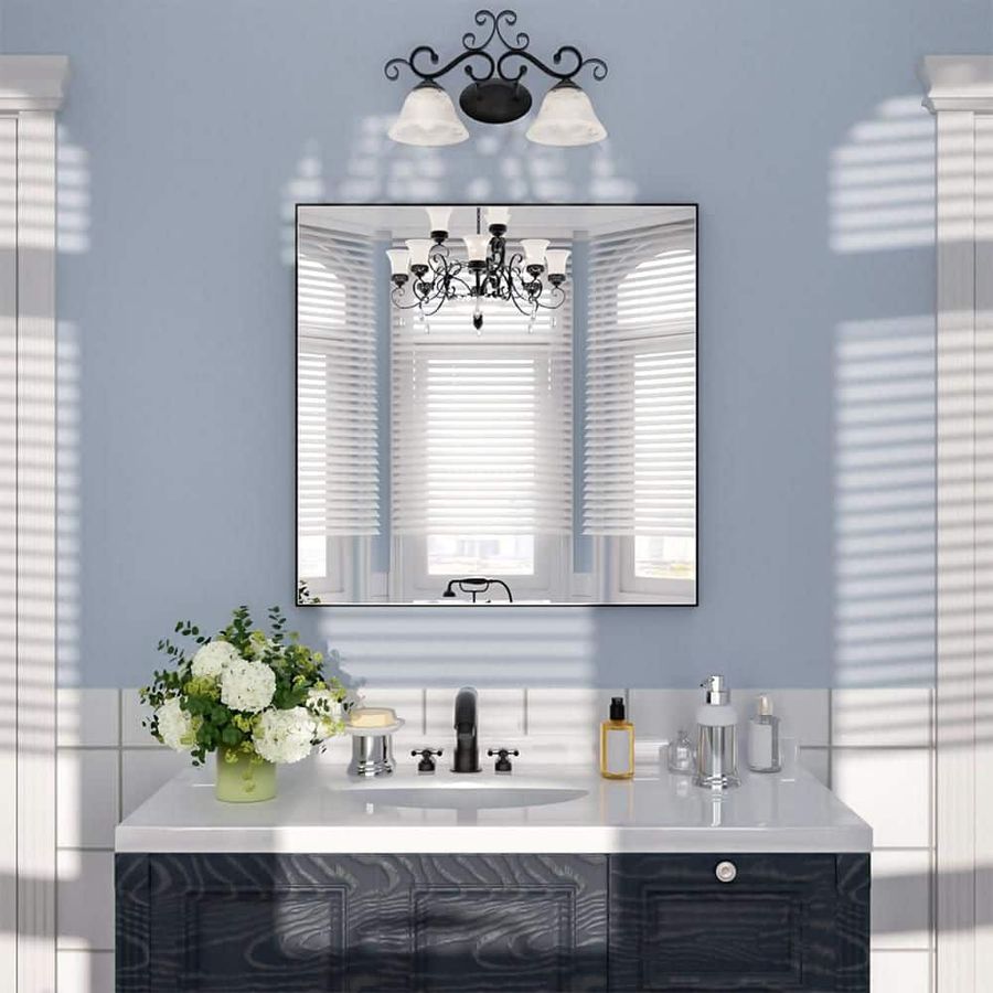 Nivorix Etherea 30 in. W x 30 in. H Square Framed Wall Bathroom Vanity Mirror in Matte Black NRZL-3030BL - The Home Depot added by HELEN SALGADO