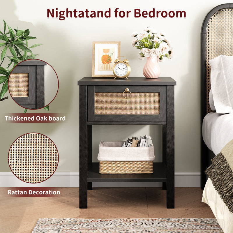 Bay Isle Home™ Nightstand Set Of 2 - Rattan Decor Drawer With Brass Knobs & Reviews | Wayfair added by Kristen Dominguez