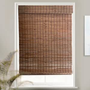 MOOD Custom Bamboo Shades | Rustic | Cordless Bamboo Roman Shades for Windows and Doors (Natural Woven) | Rustic Walnut (Great Privacy) | 64" W X 36" H added by Piper Stromatt