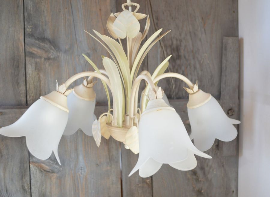 French Vintage Toleware Chandelier With Glass Paste Tulip - Etsy added by Diana Farberov