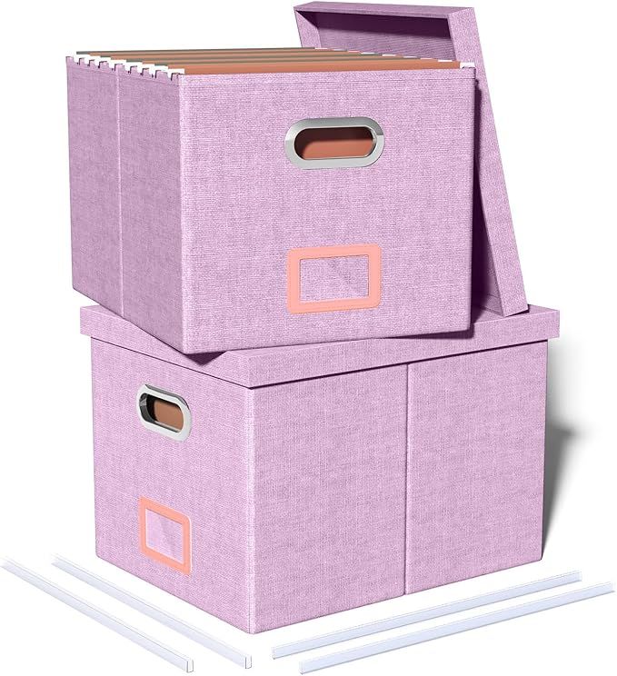 2 Pack File Storage Organizer Box,Filing Box,Portable File Box with Lid,Fit for Letter/Legal File Folder Storage,Grayish Lavender-Box only added by Jessica Koczwara