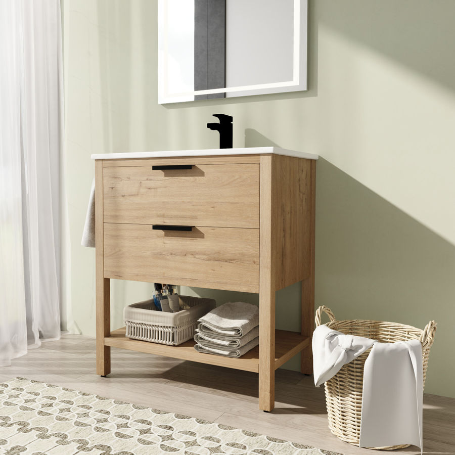 Wade Logan Caroldean 30.07'' Free-standing Single Bathroom Vanity with Ceramic Vanity Top | Wayfair added by Allison Keach