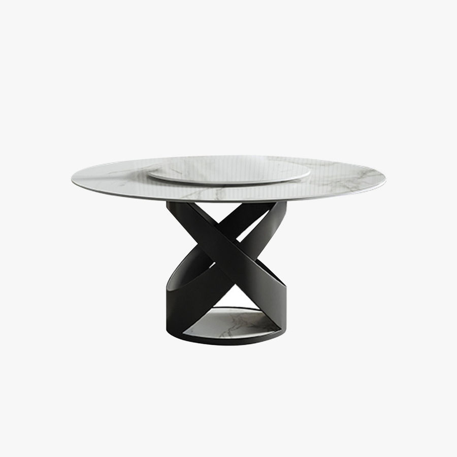 Dotsie Modern Round Dining Table for 6, Sintered Stone Tabletop with Lazy Susan, X Carbon Steel Base added by Cornelia Spiske
