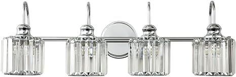 RRTYO Avenlur 29.5 in. 4-Light Chrome Crystal Dimmable Bathroom Vanity Light Modern Linear Wall Light with Crystal Shades 81010000041498 - The Home Depot added by Heidi Sheridan